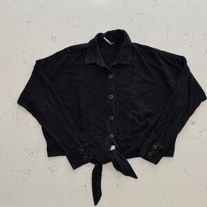 Free People Black Button-Up Crop Top